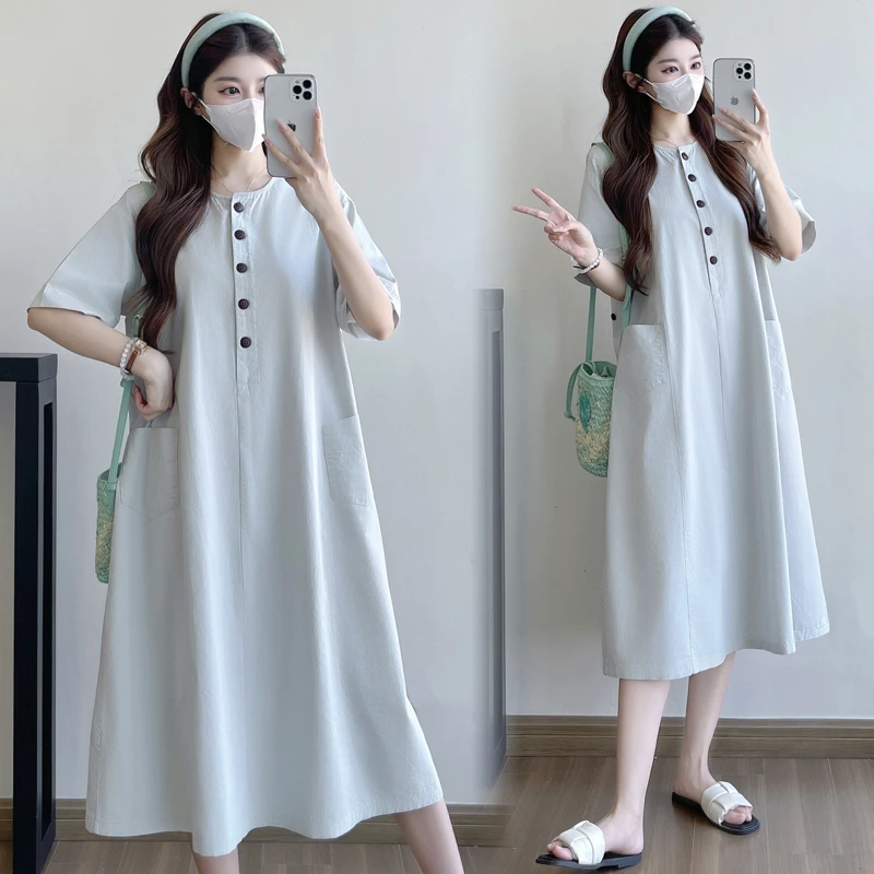 夏装新款外穿短袖甜美遮肚气质高级感韩版宽松洋气夏季孕妇连衣裙