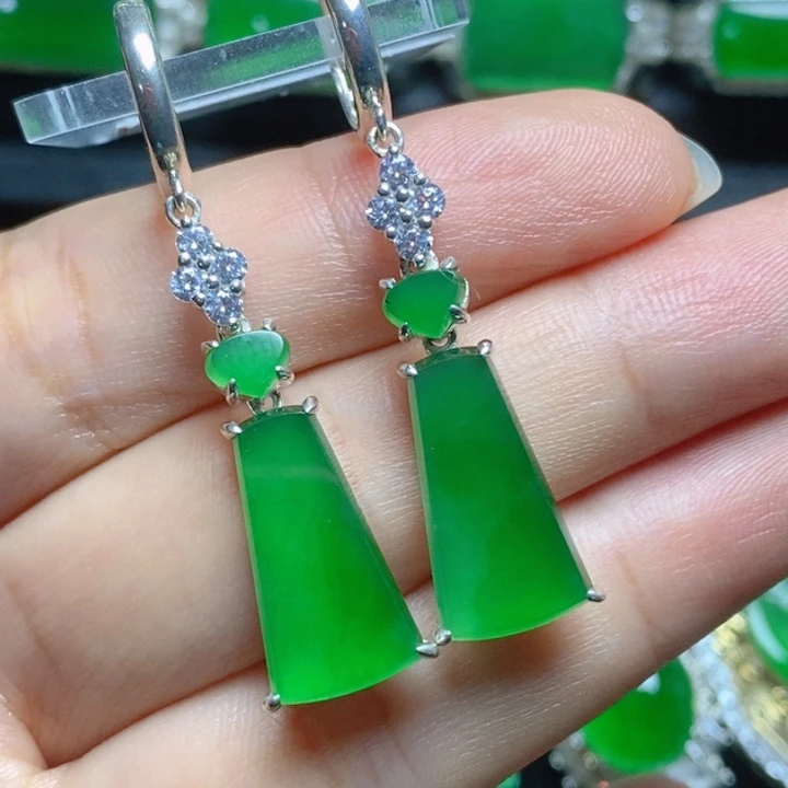 翡翠银S925镶嵌挂件无事牌耳坠