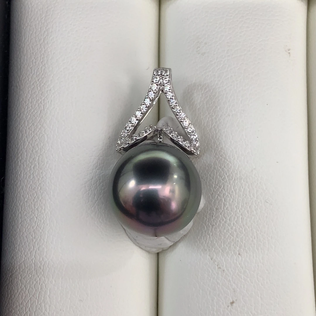 定制海水珍珠银S925镶嵌吊坠(不含链)12.8mm炫彩大溪地一颗