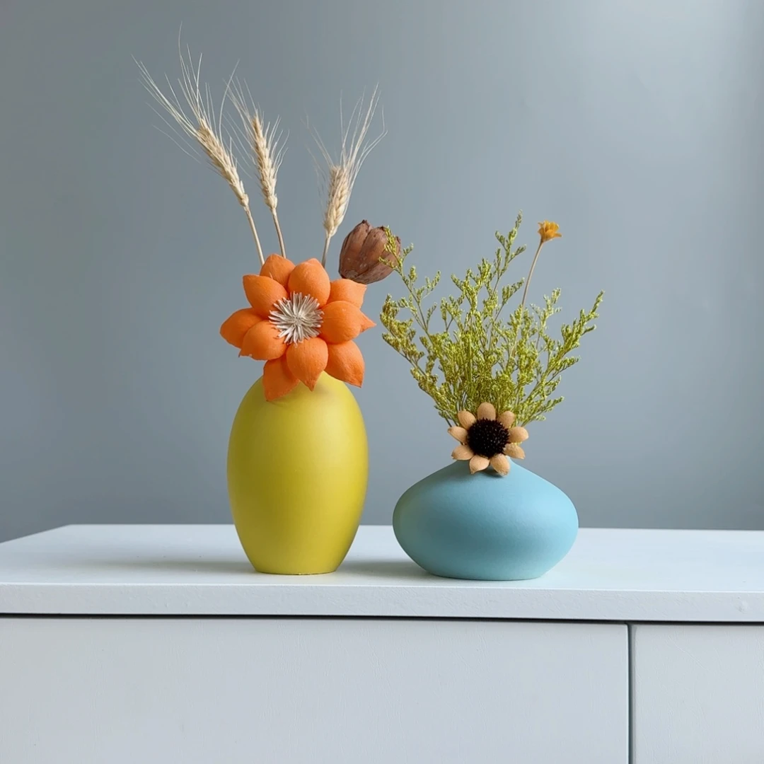 摆件陶瓷小花瓶摆件含花总高约20-30cm