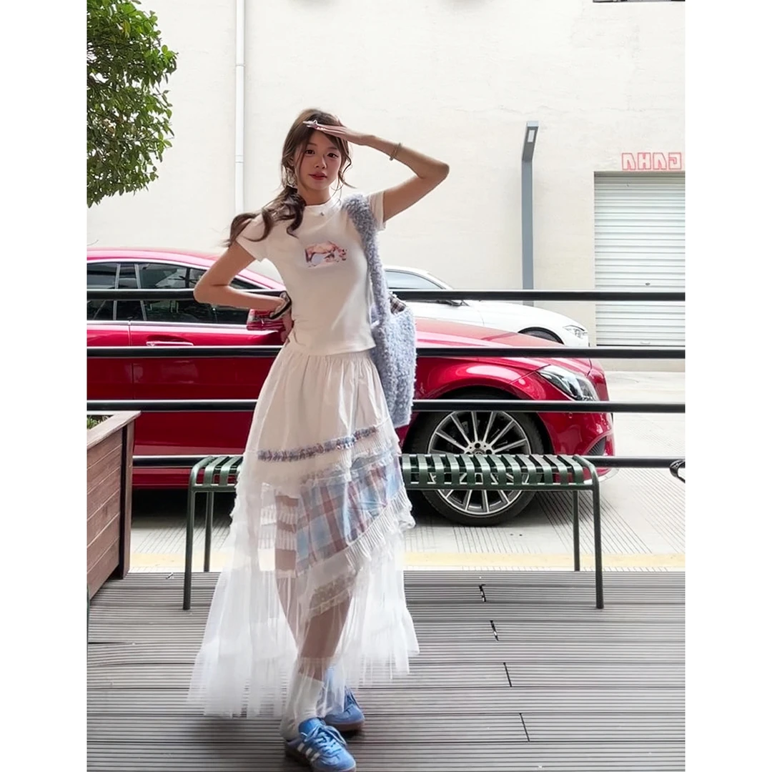 短款印花圆领通勤风短袖t恤小众设计感甜美夏季新款美式复古穿搭