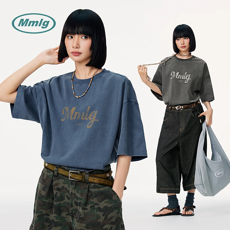 Mmlg2025夏季新款复古洗水短袖t恤宽松遮肉显瘦上衣男女款FQT120