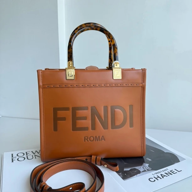 99新 FENDI/芬迪 芬迪焦糖色sunshine小号双F芬迪托特包