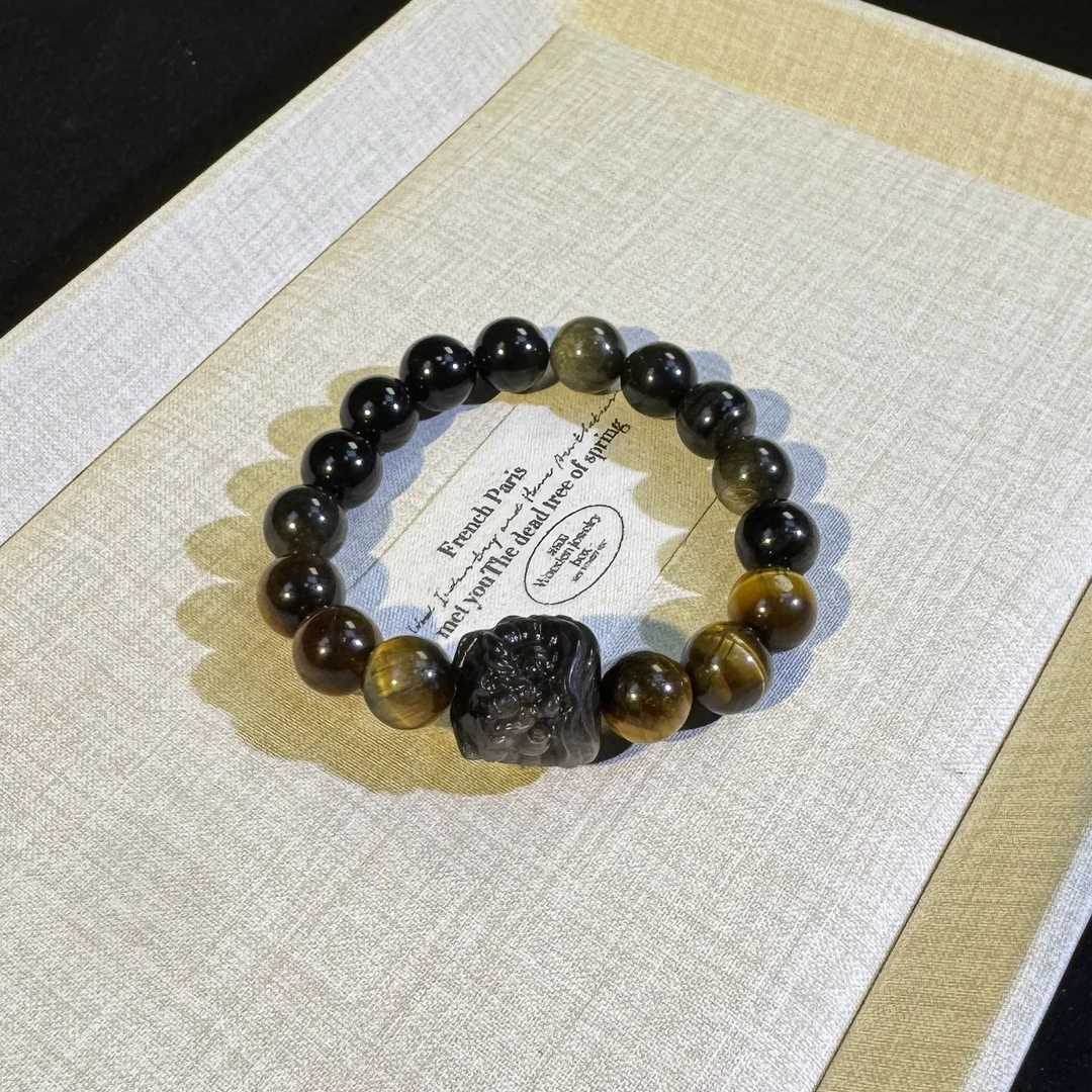 yy068【狮佑】金曜石金虎眼银曜石醒狮手串