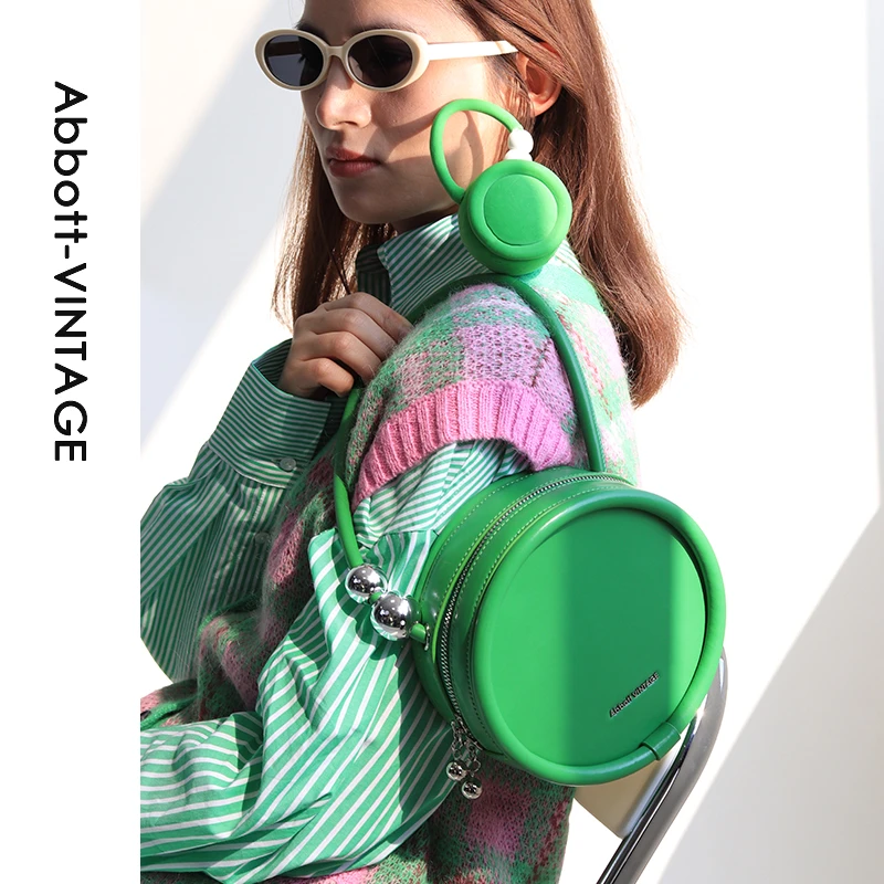 【3折清仓】【圆饼包】微瑕疵原创设计牛皮小圆包单肩斜挎女包