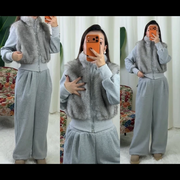 气质穿搭套装女秋冬高级感减龄百搭立领外套阔腿裤