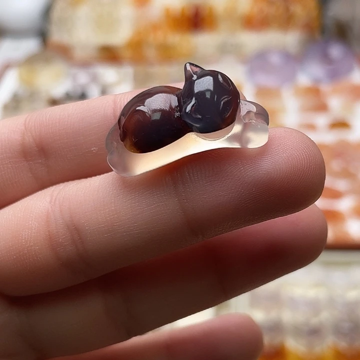 玛瑙/玉髓未镶嵌玛瑙草花趴趴猫