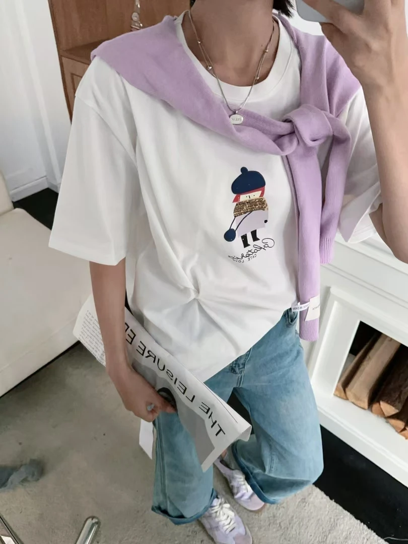 小众卡通动漫设计感宽松型套装创意短袖白色T恤洋气夏季常规