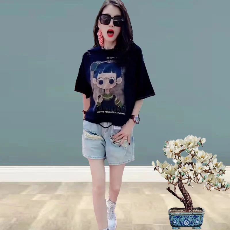 555639简约洋气通勤时尚半袖上衣+短裤2025夏季新款休闲两件套