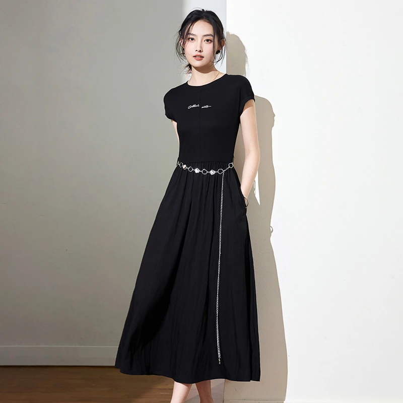 【专柜品质】夏季法式收腰显瘦连衣裙轻奢气质女装时尚短袖黑色裙子