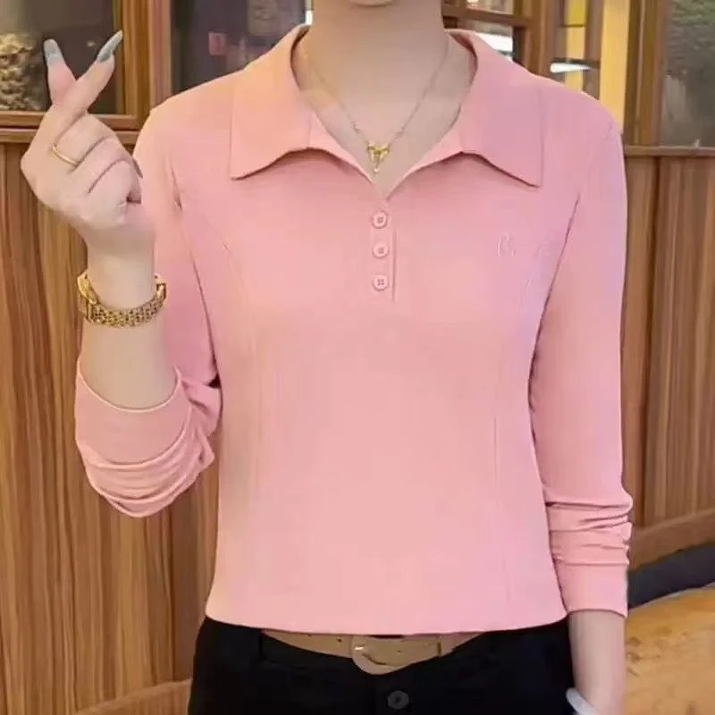 t恤女士时尚洋气宽松翻领长袖显瘦POLO休闲打底衫女小衫