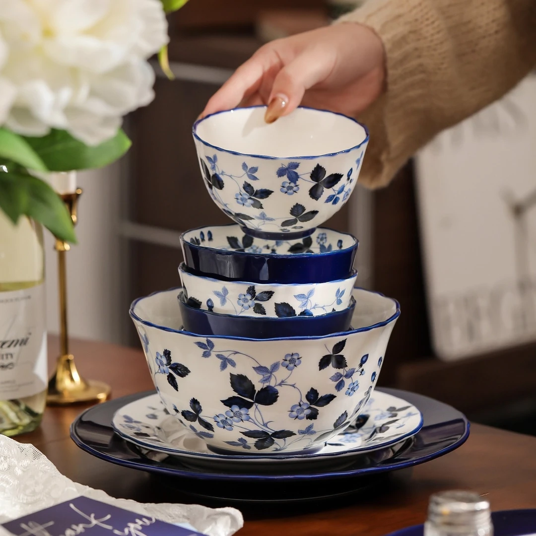 漫时光墨兰碗碟家用轻奢高级感小众精致米饭汤碗陶瓷盘子碗具盘碟