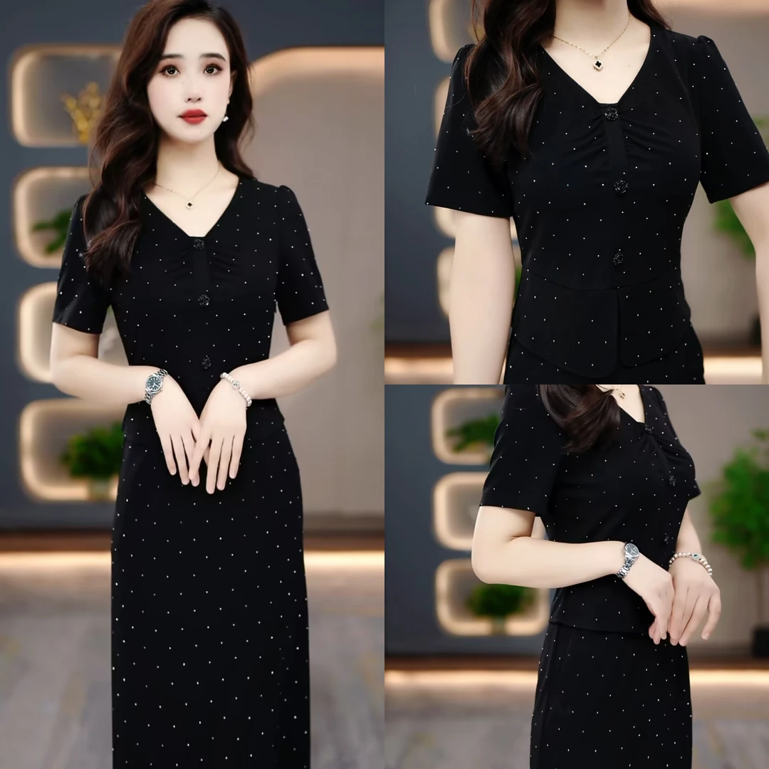 气质妈妈装2025时尚夏季连衣裙百搭修身显瘦MY25K1130