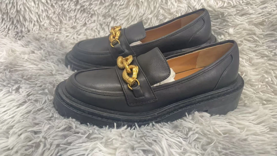 B097-薄款英伦英伦风低跟春季女鞋黑色浅口乐福鞋套筒注压