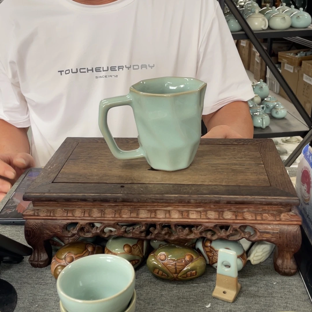 瓷片天青釉水立方杯