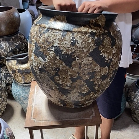 紫砂花盆口30高度38黑姹