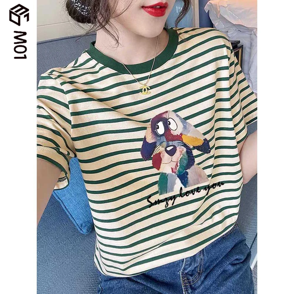 M01夏季新款条纹正肩短袖T恤女小众设计感时尚百搭减龄显瘦上衣