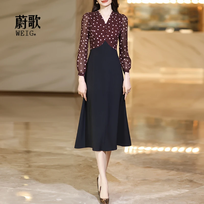 波点衬衫连衣裙女2025春季法式轻熟高端修身显瘦职业A字裙1908
