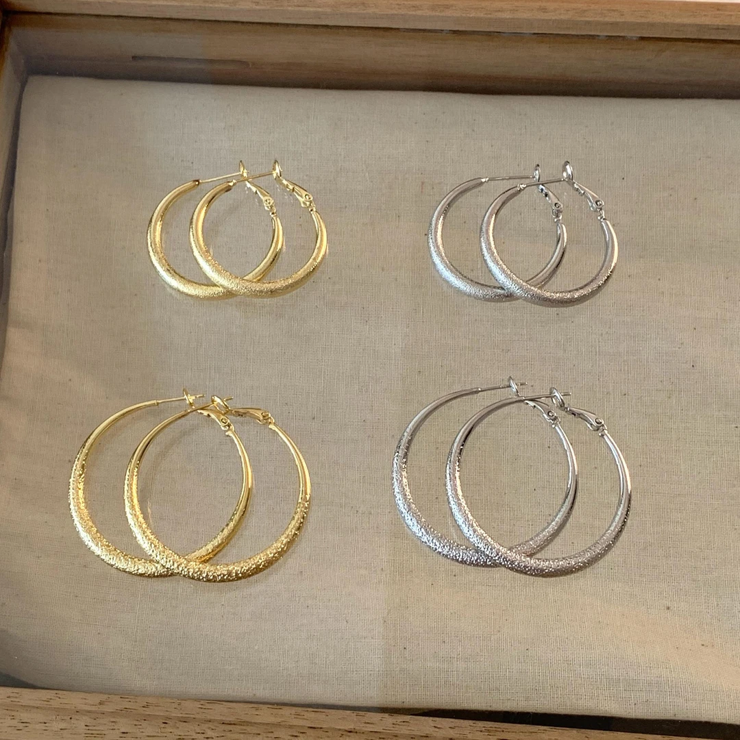 铜合金锆石耳饰 经典刘亦菲同款简约磨砂双圈耳环气质高级感耳饰i