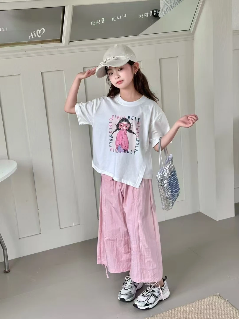 新款【夏季字母小女孩-长裤两套装】新款2025女童套装