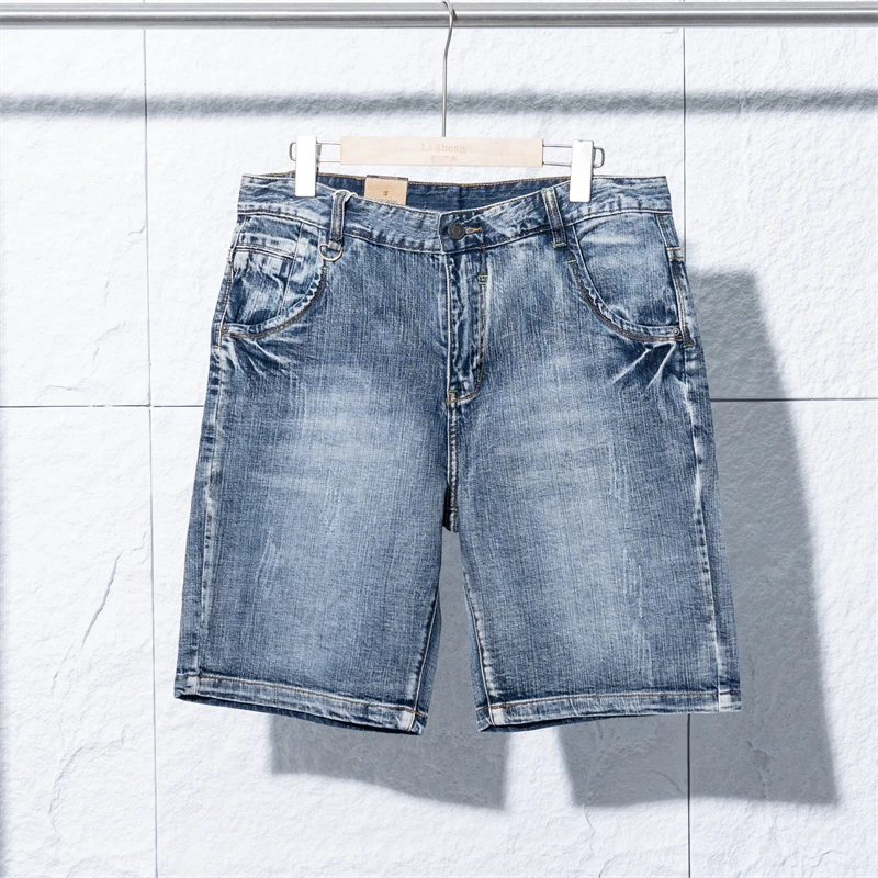 夏季美式休闲复古全棉牛仔短裤男士直筒五分裤百搭薄款中裤ZJ58