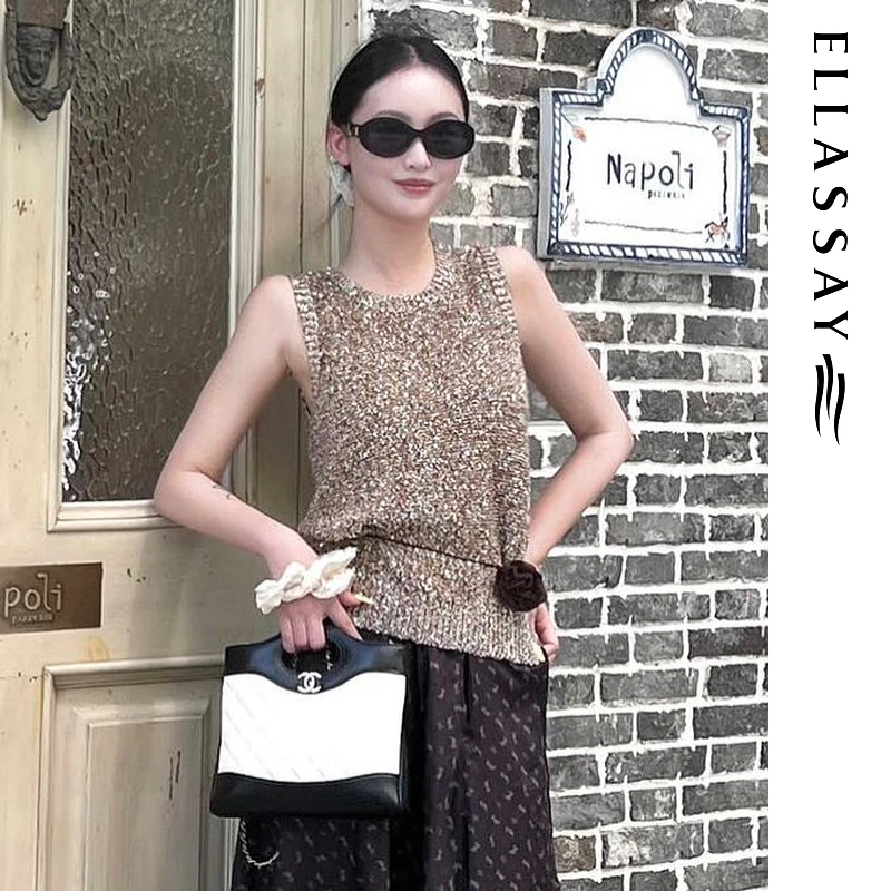 ELLASSAY/歌力思夏季新款亮丝编织圆领无袖针织衫女EWF353M05600