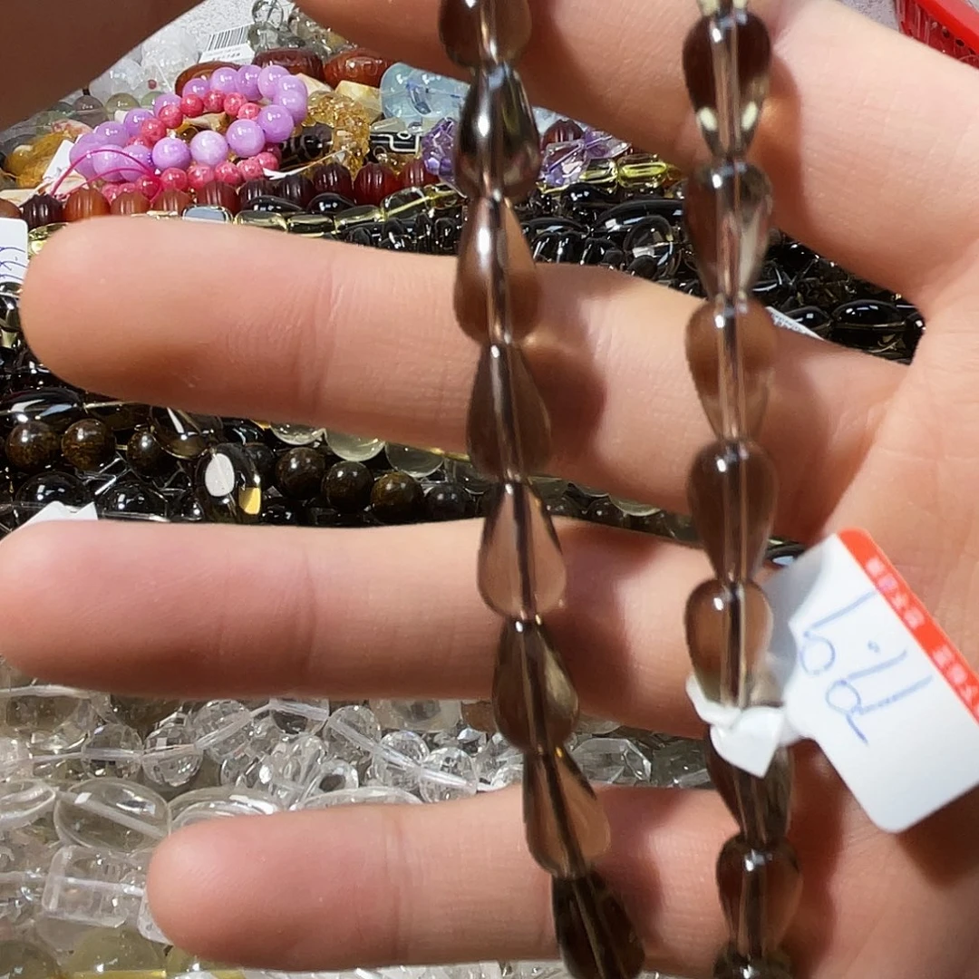 手链银S925镶嵌烟晶透体茶晶水滴卡8