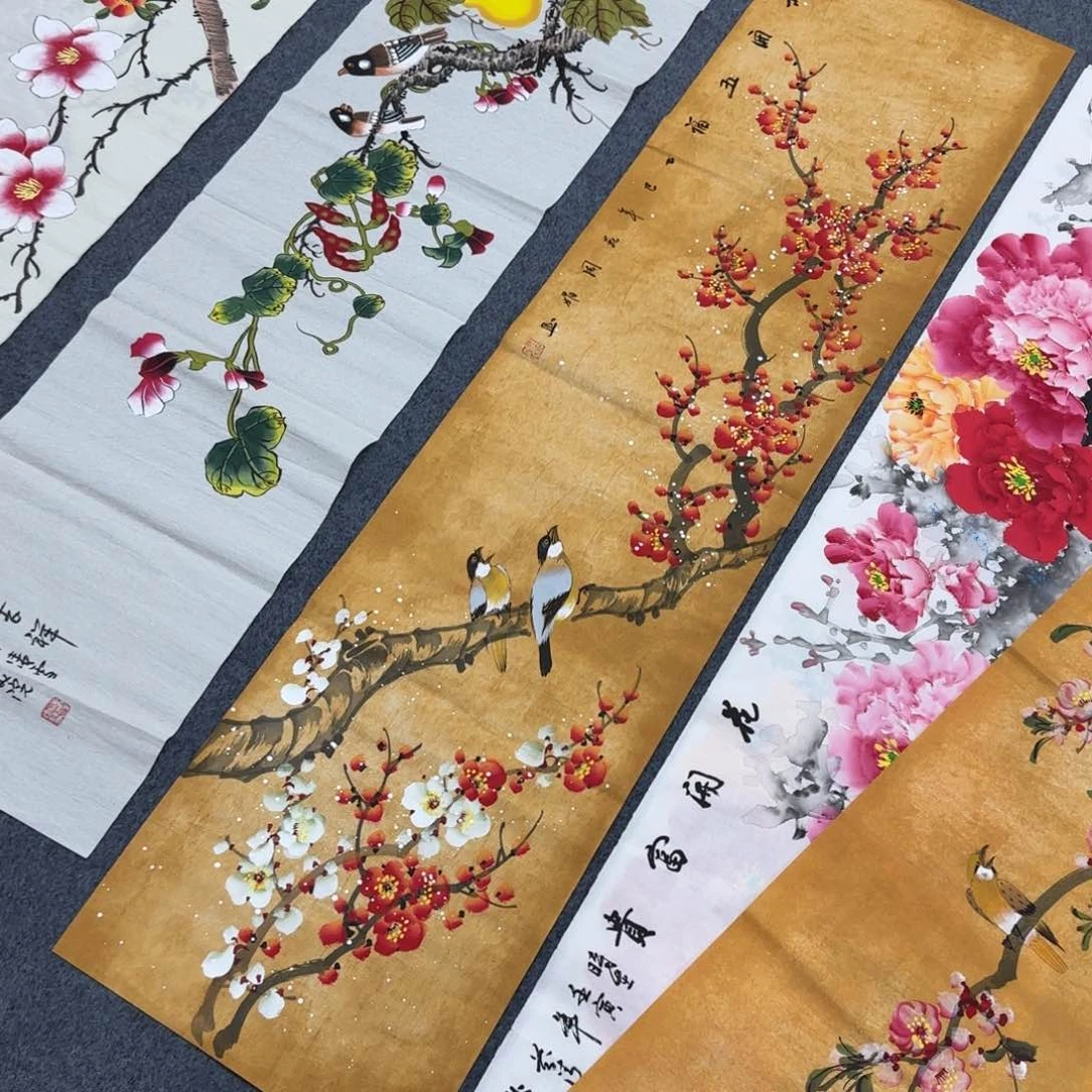 国画尺寸35X140手绘作品