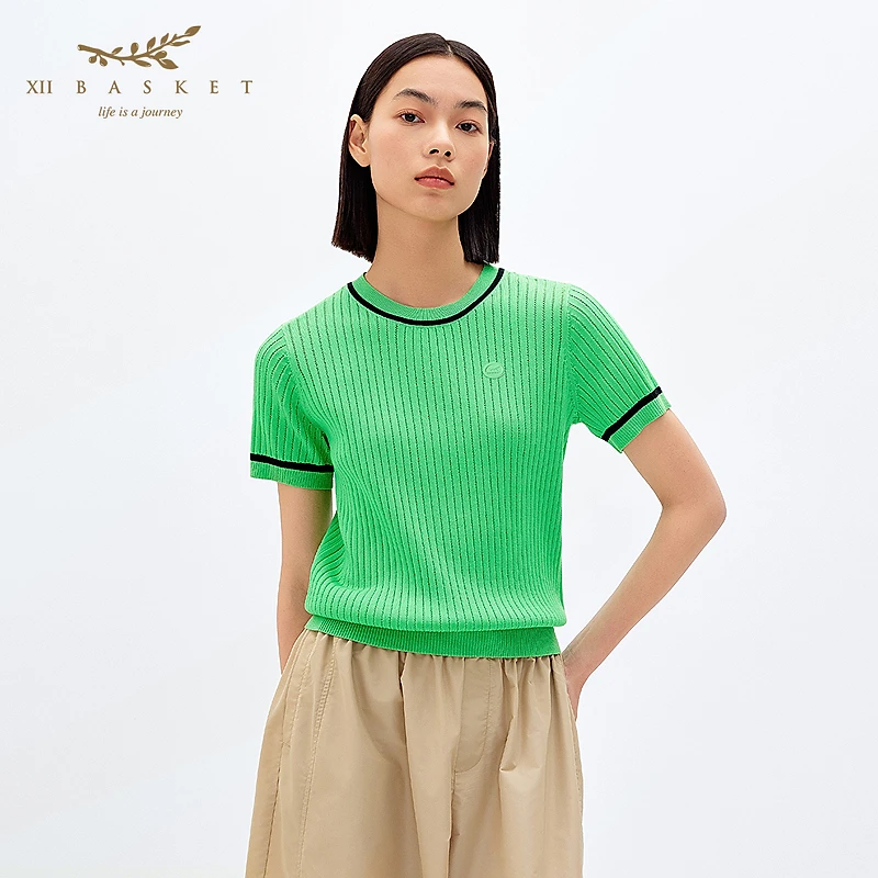 XII BASKET十二篮25夏新款天丝三醋酸透气挑孔针织衫女7C35206080