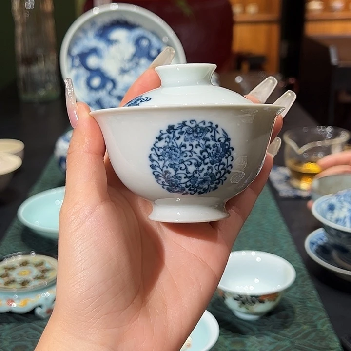 用****8钟家窑孤品团花二才盖碗