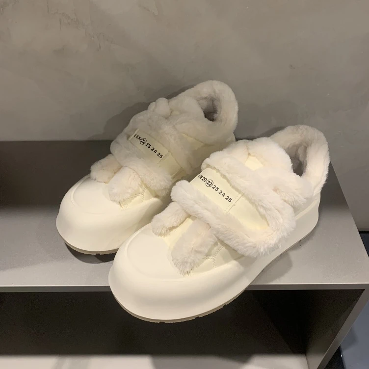 2025冬季时尚简约复古加绒加厚魔术贴小白鞋保暖棉鞋小丑鞋女鞋