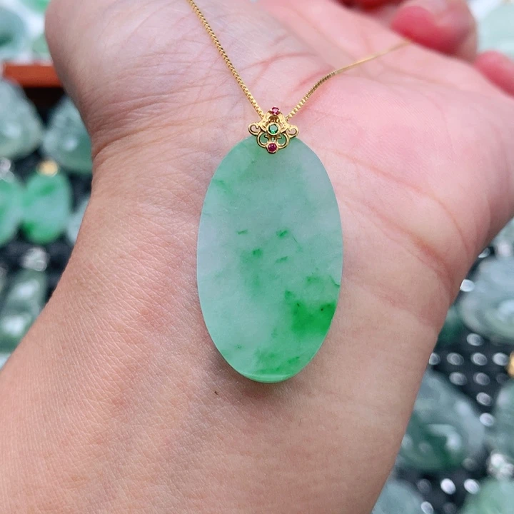 翡翠18K金镶嵌吊坠(不含链)