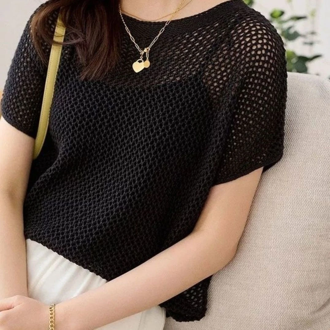 z2025夏季新款冰丝针织衫宽松蝙蝠衫短袖大码女装套头薄款亮丝