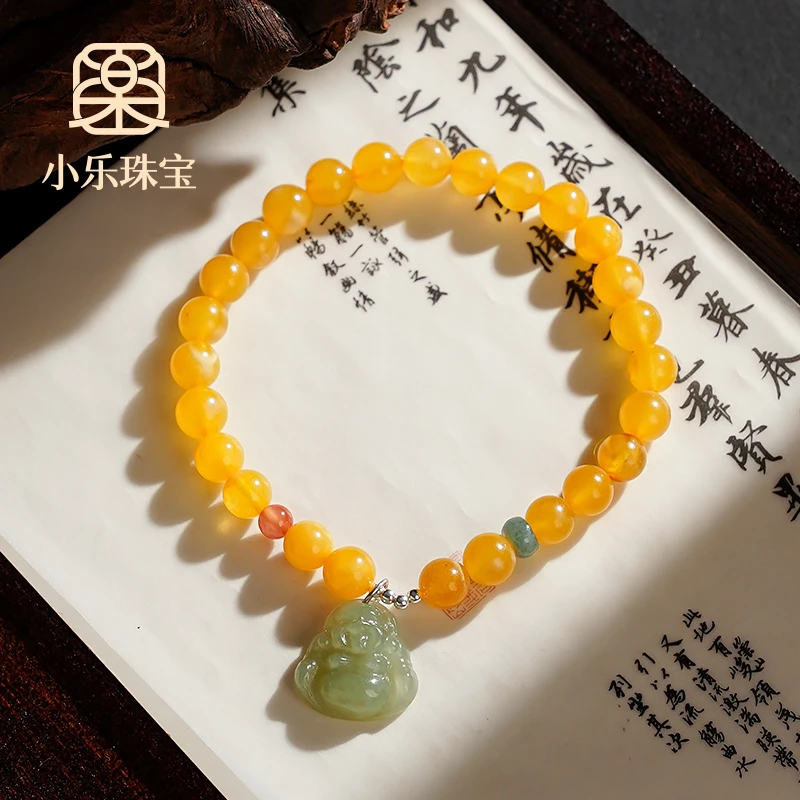 轻奢设计款蜜蜡和田玉佛公吊坠女式手链多样性发一-10202