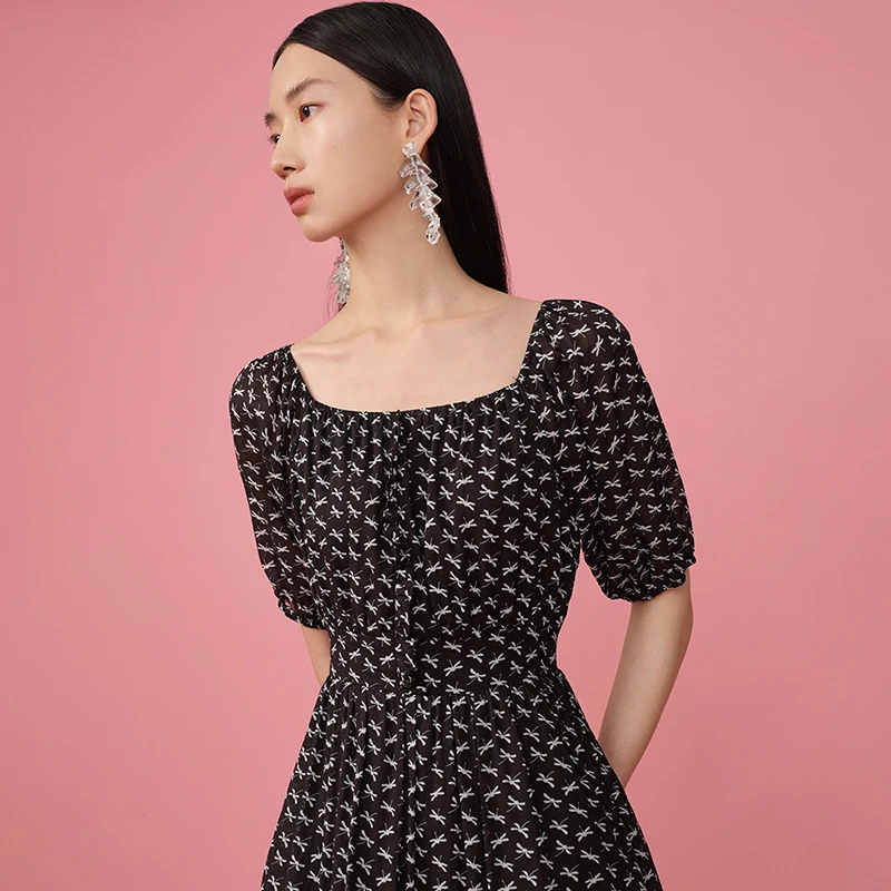 350396【贝系列】黑白碎花连衣裙033L04265