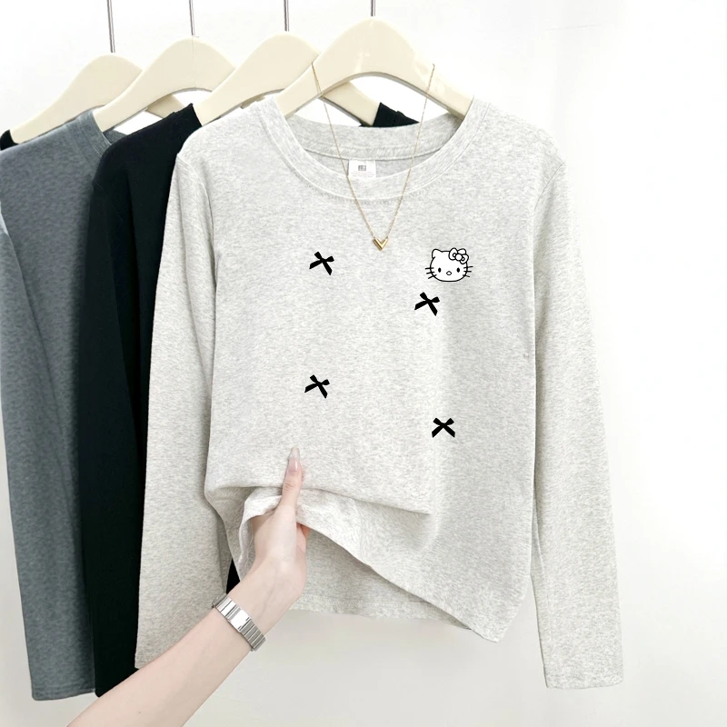 简约可爱卡通印花2025秋冬新款正肩长袖T恤韩系小清新百搭上衣ins