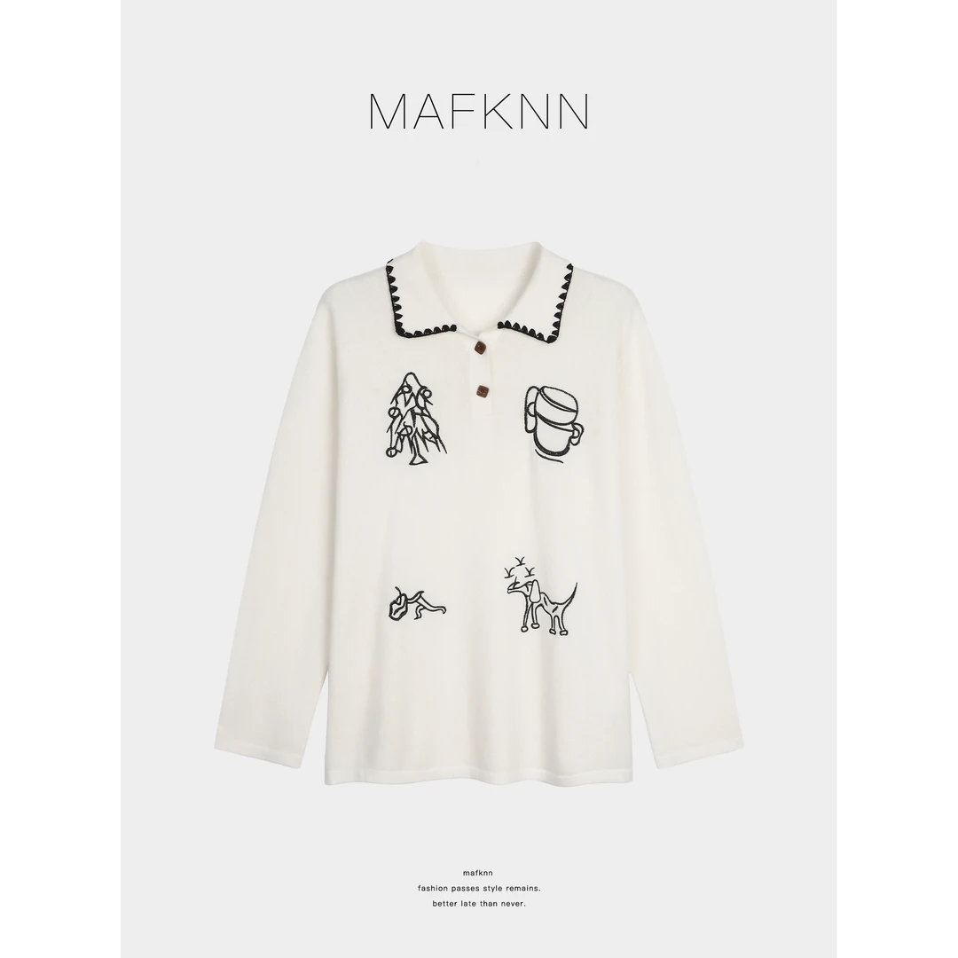 MAFKNN/玛肯时尚休闲简约纯色百搭Polo领绵羊毛毛衣MK13221