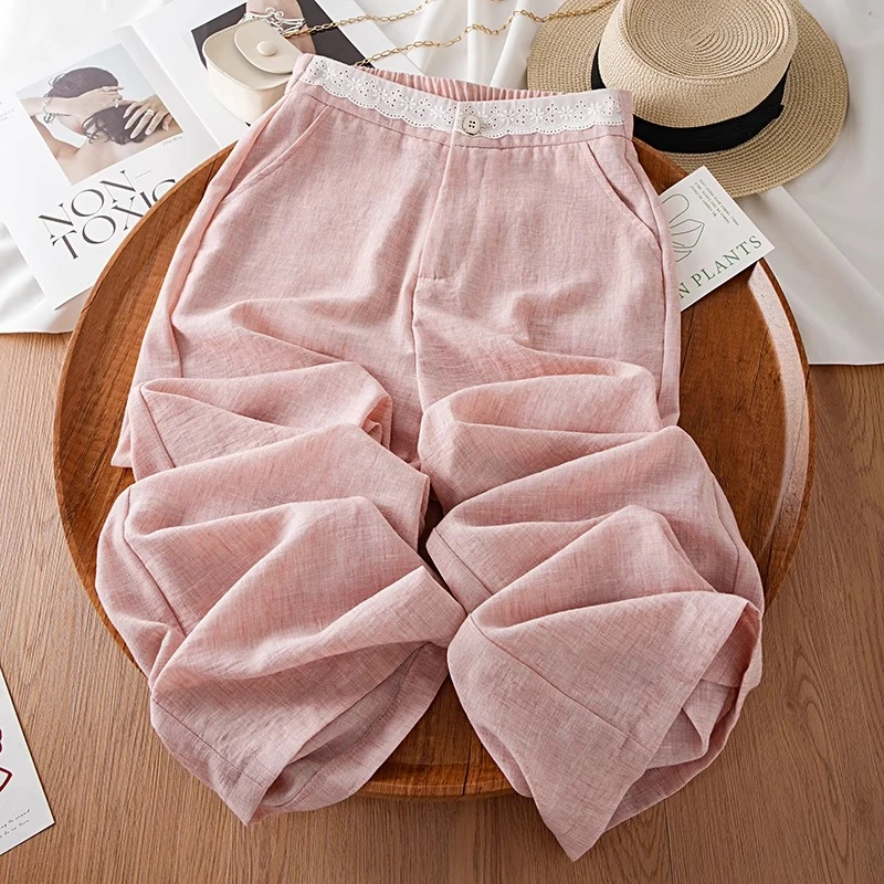粉色冰丝阔腿裤女2025新款夏季薄款休闲显瘦山本裤子宽松直筒裤子