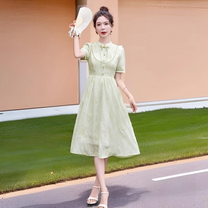 新中式国风连衣裙女装2025夏季新款法式气质小个子修身显瘦长裙子