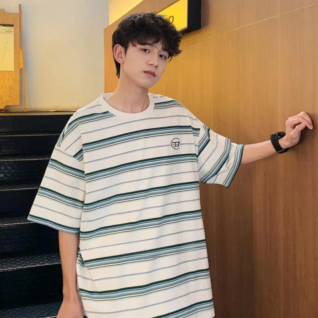 25168夏季潮流拼接条纹短袖