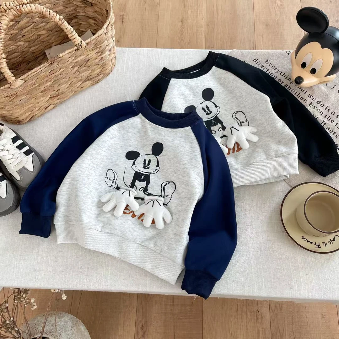 新款卡通印花立体玩偶T恤时尚洋气秋插肩长袖男女宝圆领套头卫衣