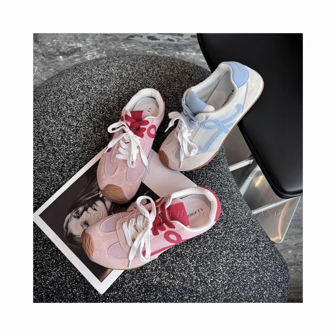 网纱透气厚底阿甘鞋女2025春夏款轻便双鞋带休闲运动鞋德训鞋