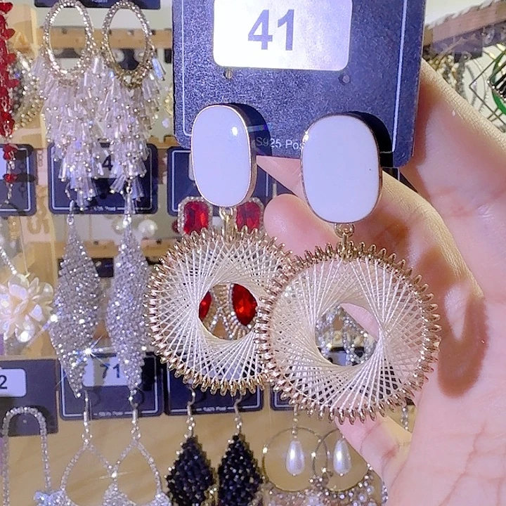 铜合金925银布艺复古风圆形耳饰