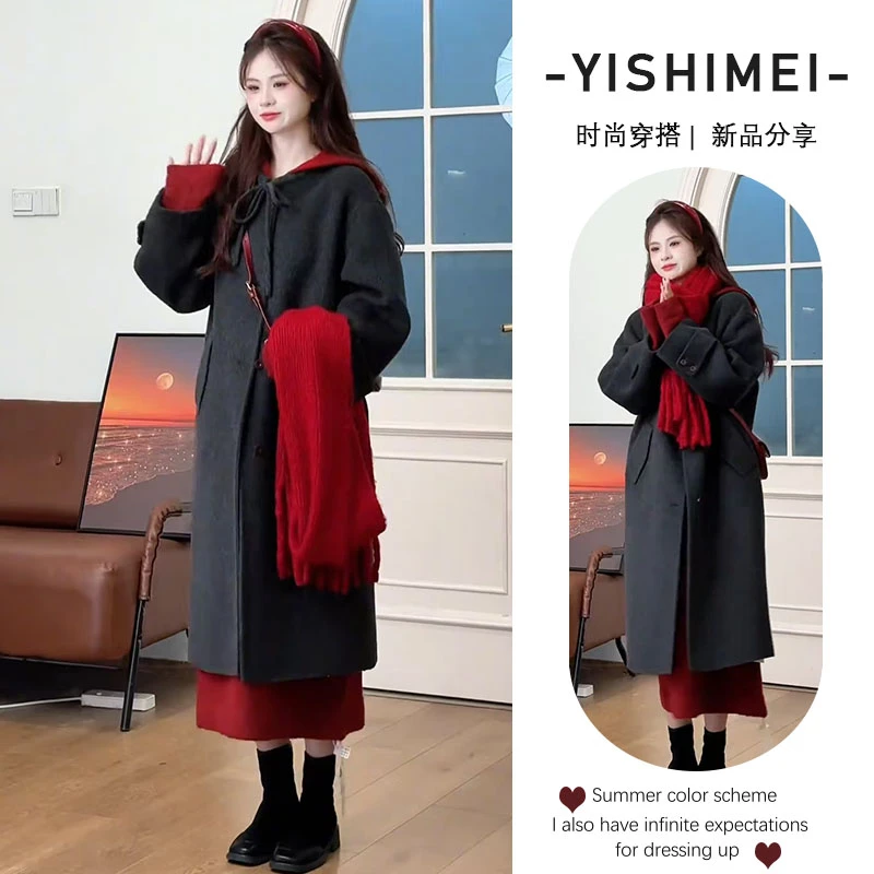 【现货】秋季时尚穿搭2025年新款韩版长款外套显瘦针织连衣裙两件套