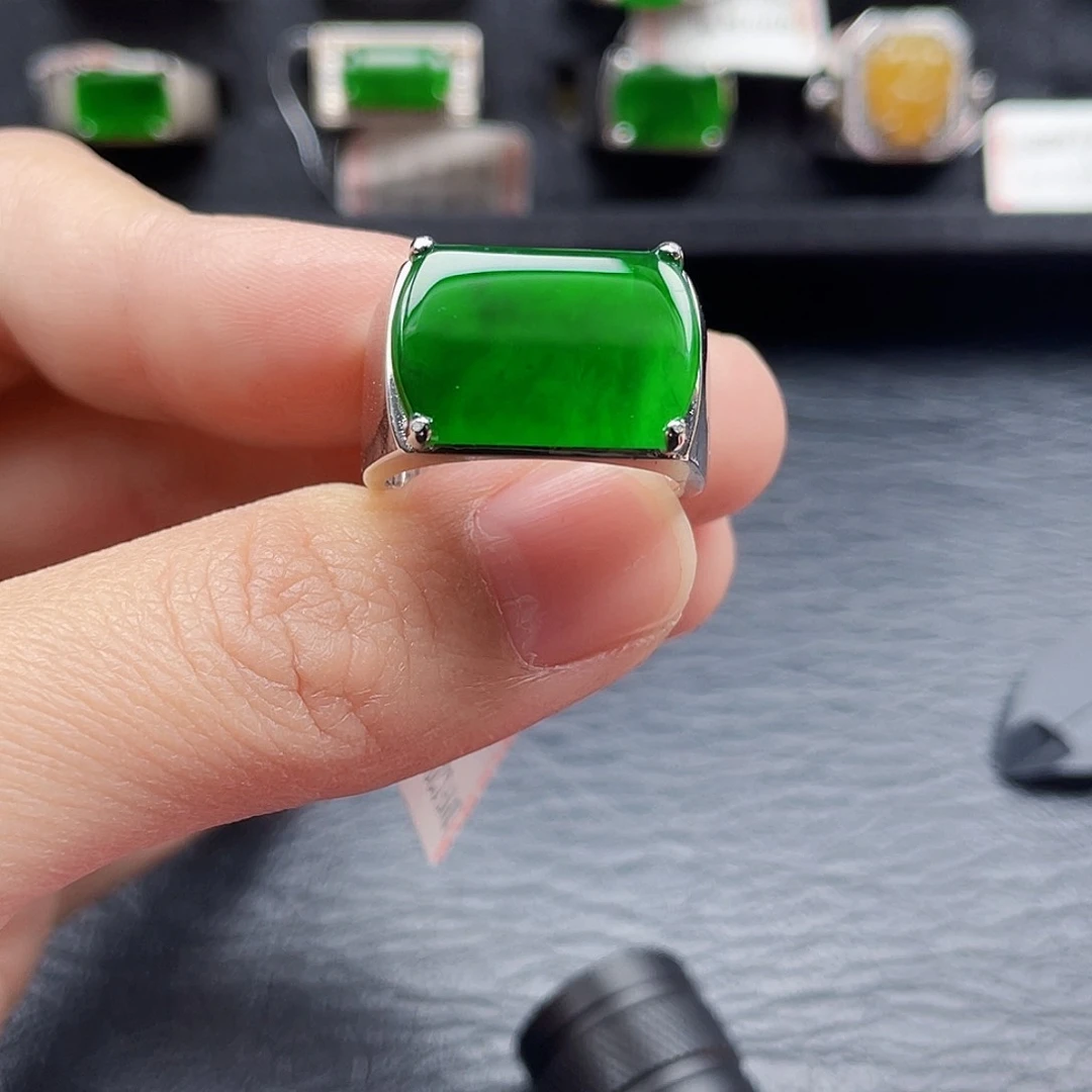 翡翠戒指银S925镶嵌天然a货翡翠2875