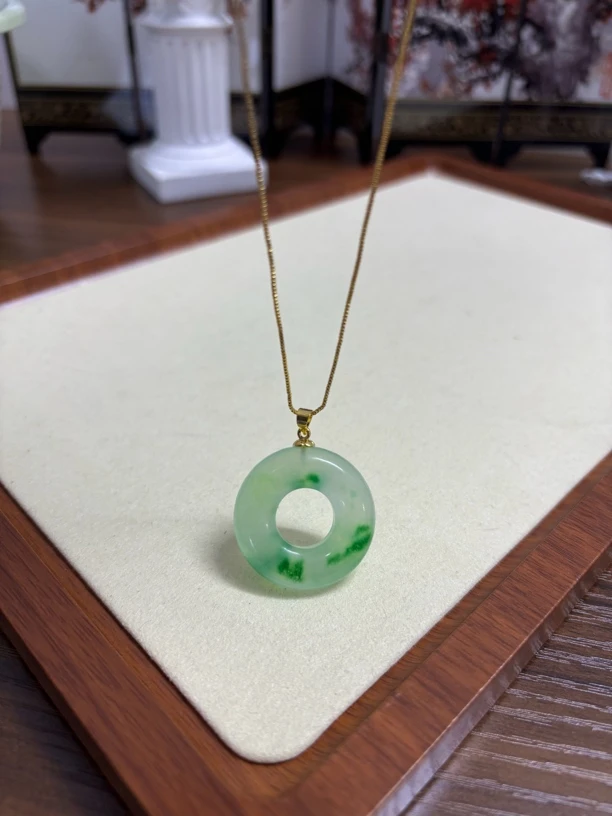 源头工厂直销 尾货处理 仅此一个缅甸翡翠飘花平安扣吊坠挂件项链