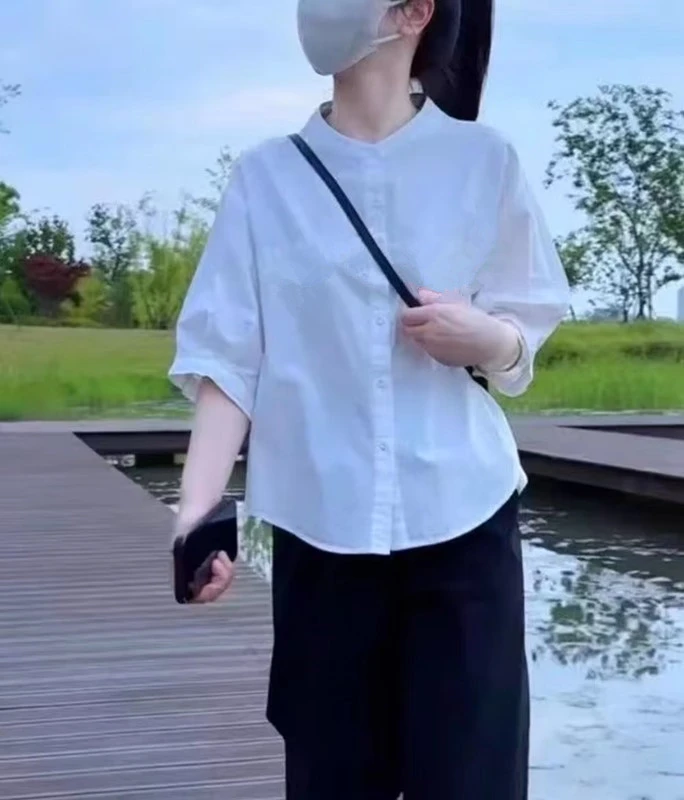 时尚夏季新款高贵洋气休闲上衣衬衫女装中袖衬衣气质百搭显瘦简约