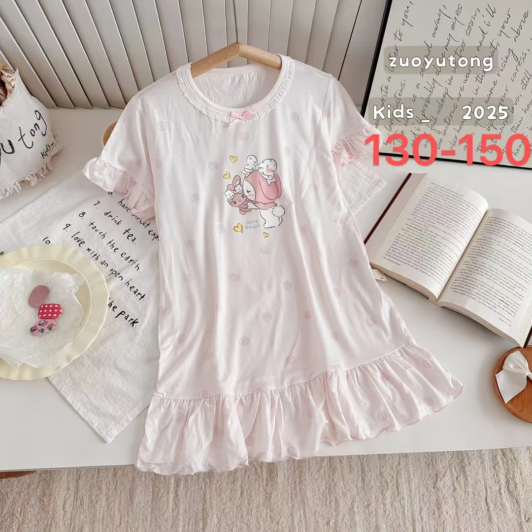 【新疆包邮】夏季新款花边袖卡通睡裙Y333