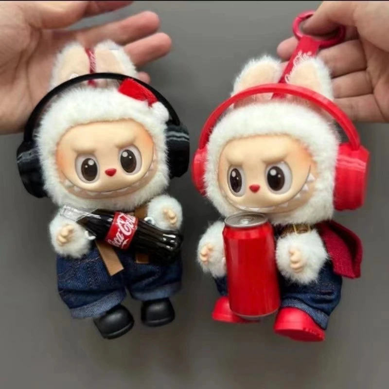 labubu拉布布可乐娃衣套装头戴式耳机一二三代搪胶公仔17cm娃衣服