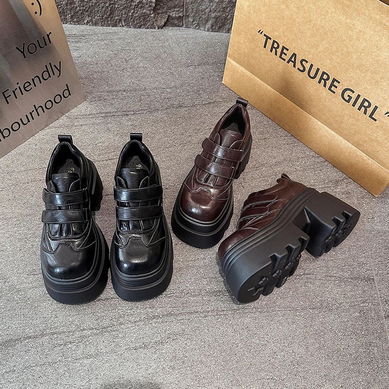 欧货厚底小皮鞋女2025新款秋季圆头小个子增高网红松糕鞋乐福鞋潮